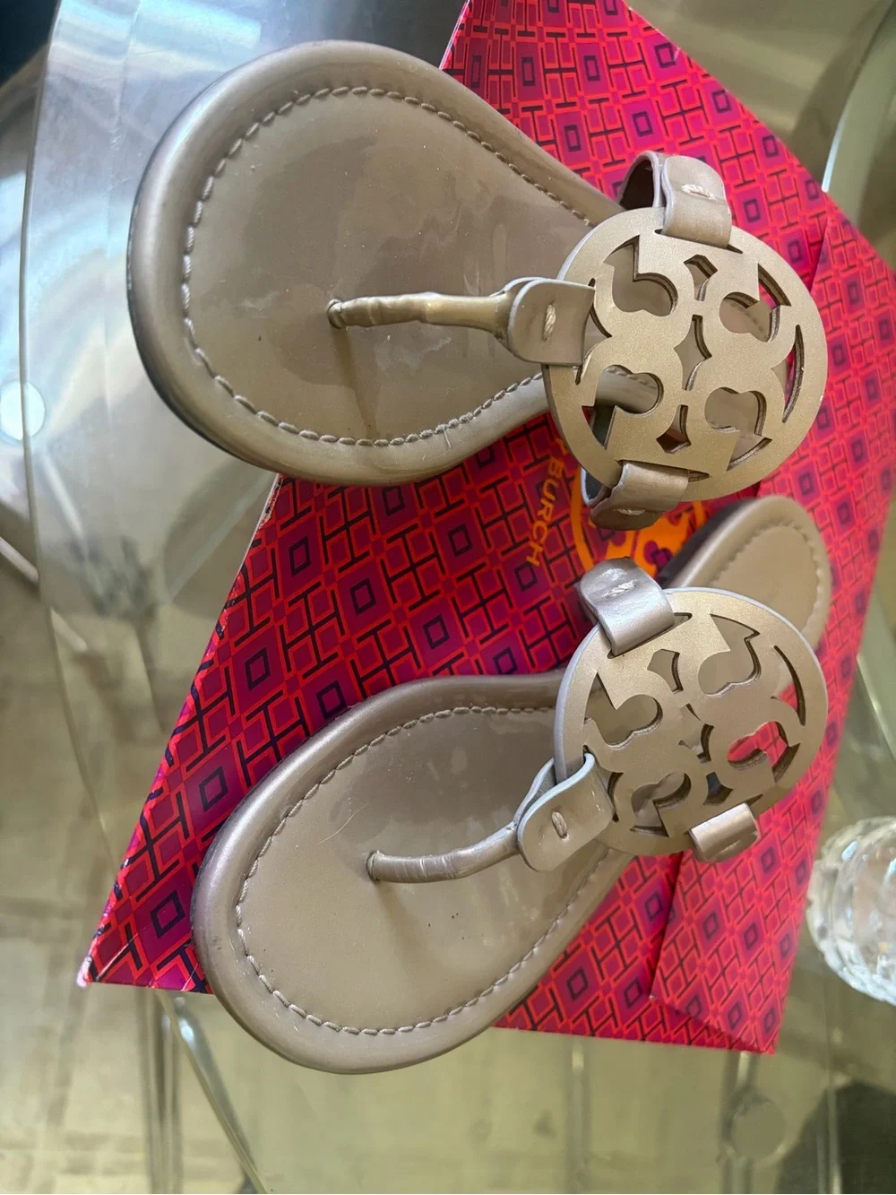 Tory Burch Metallic Gold Tumbled Leather Miller Thong Sandals